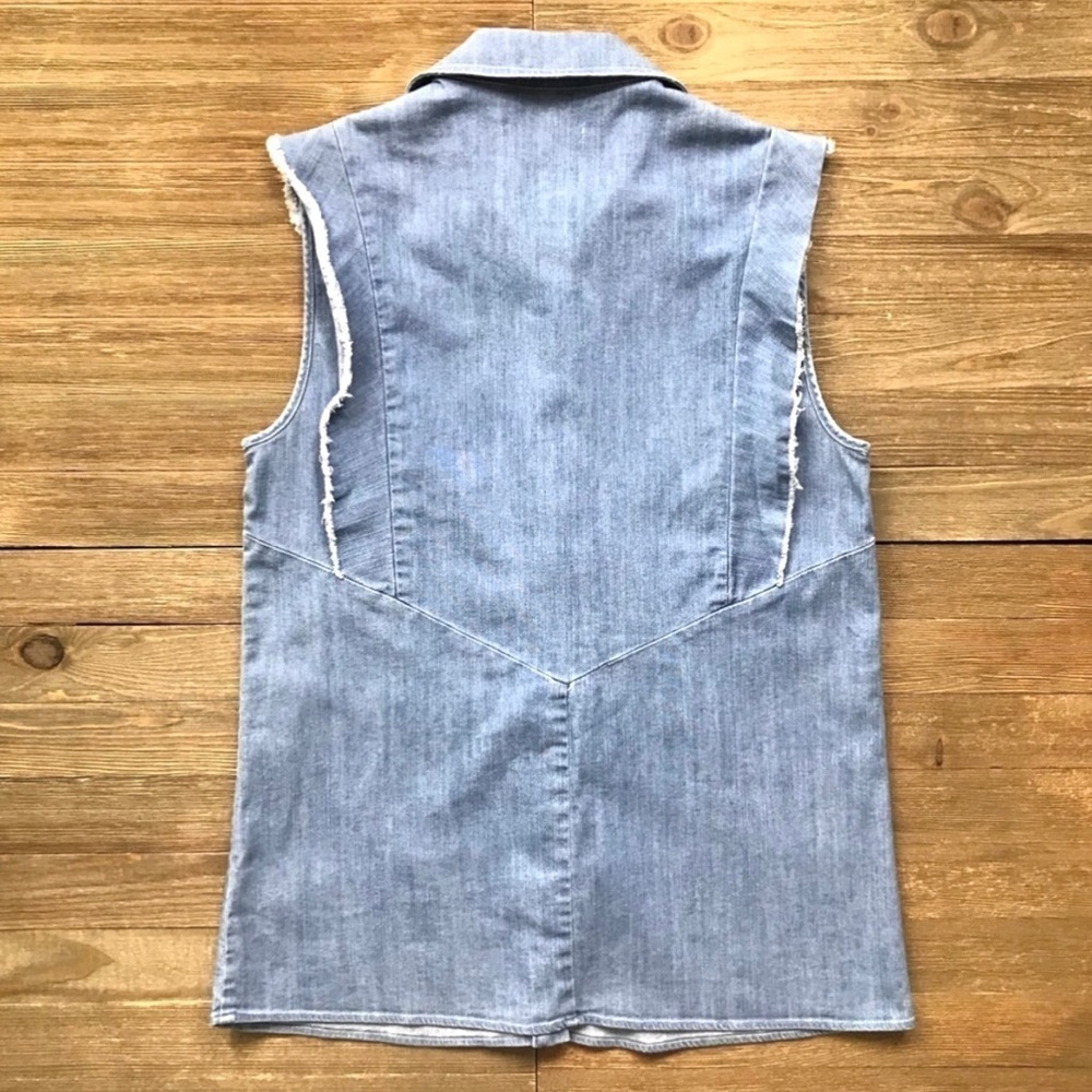7FAM Ruffled Button Front Denim Shirt - Picture 3 of 7